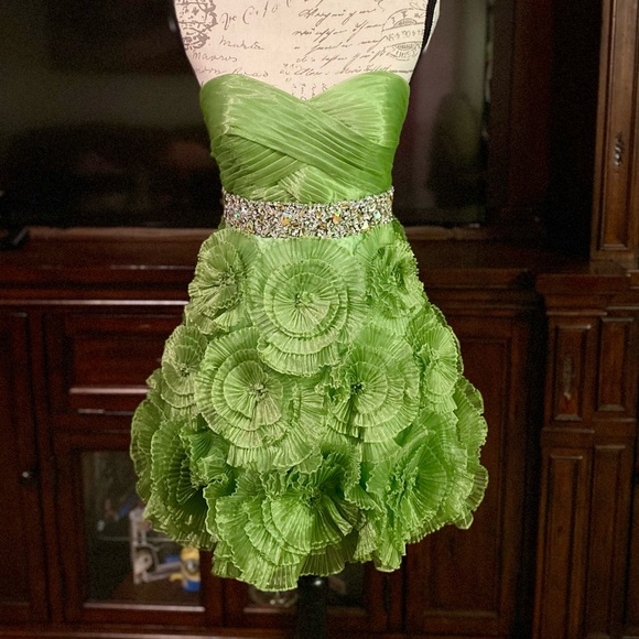 Cinderella Fit Flare Green Strapless Beaded Dress size S - Picture 8 of 8